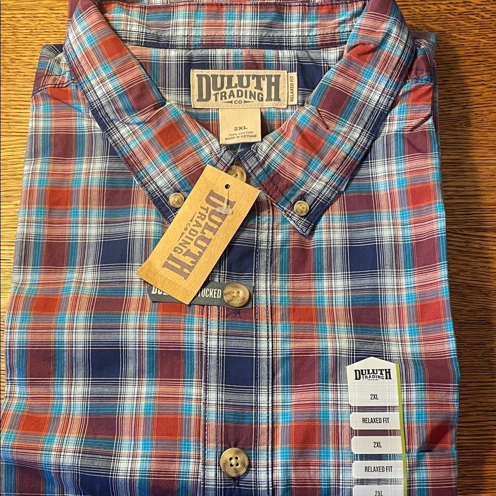 Duluth Trading Co Men's Casual Plaid Shirt - Red and Blue
